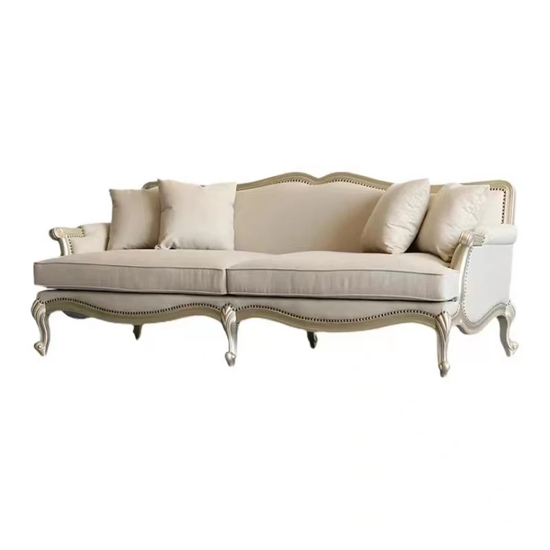 

Modern simple high-end light luxury carved solid wood fabric sofa