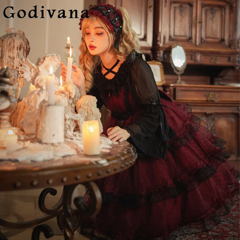 

2024 Dark Goth Lolita JSK Female Japanese Original Black Ball Gwon Evening Dresses Girly Princess Dress Summer Y2k Party Dresses