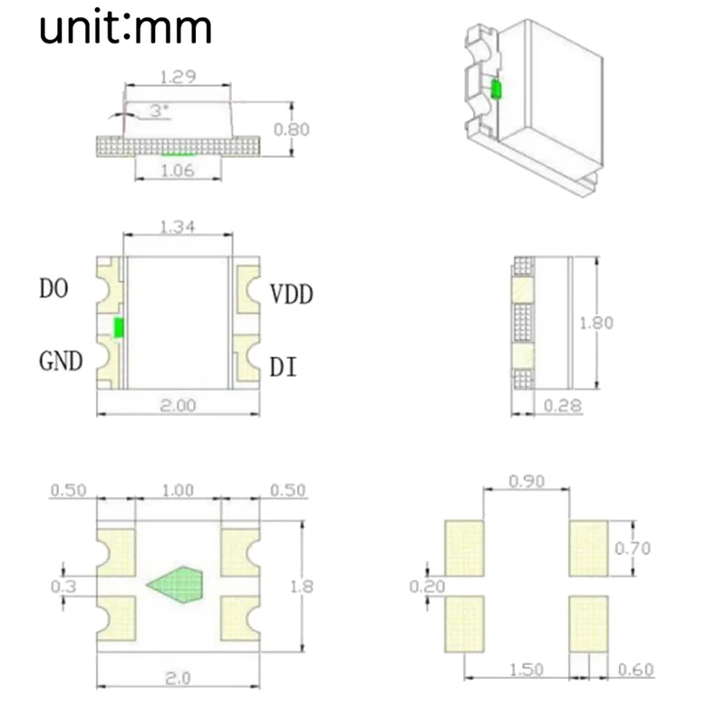 L72A-400 Stuks WS2812 2020 Led Chip 4 Pins Mini Witte Pcb Adresseerbare Digitale Rgb Full Color Led Chip DC5V voor Led Strip Scherm
