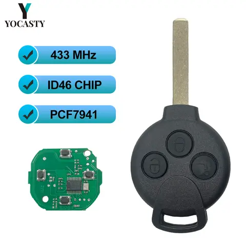 Clé de voiture à distance, 3 boutons, 433MHz, puce ID46, PCF7941, pour Mercedes Benz Smart Fortwo 451 2007 2008 2009 2010 2011 2012 2013