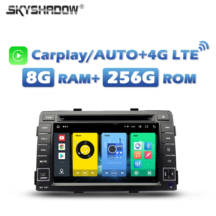 

4G SIM автомобильный DVD-плеер DSP IPS Carplay Auto Android 13.0 256G + 8G Bluetooth 5,0 Wi-Fi GPS карта RDS радио для Kia SORENTO 2009-2012