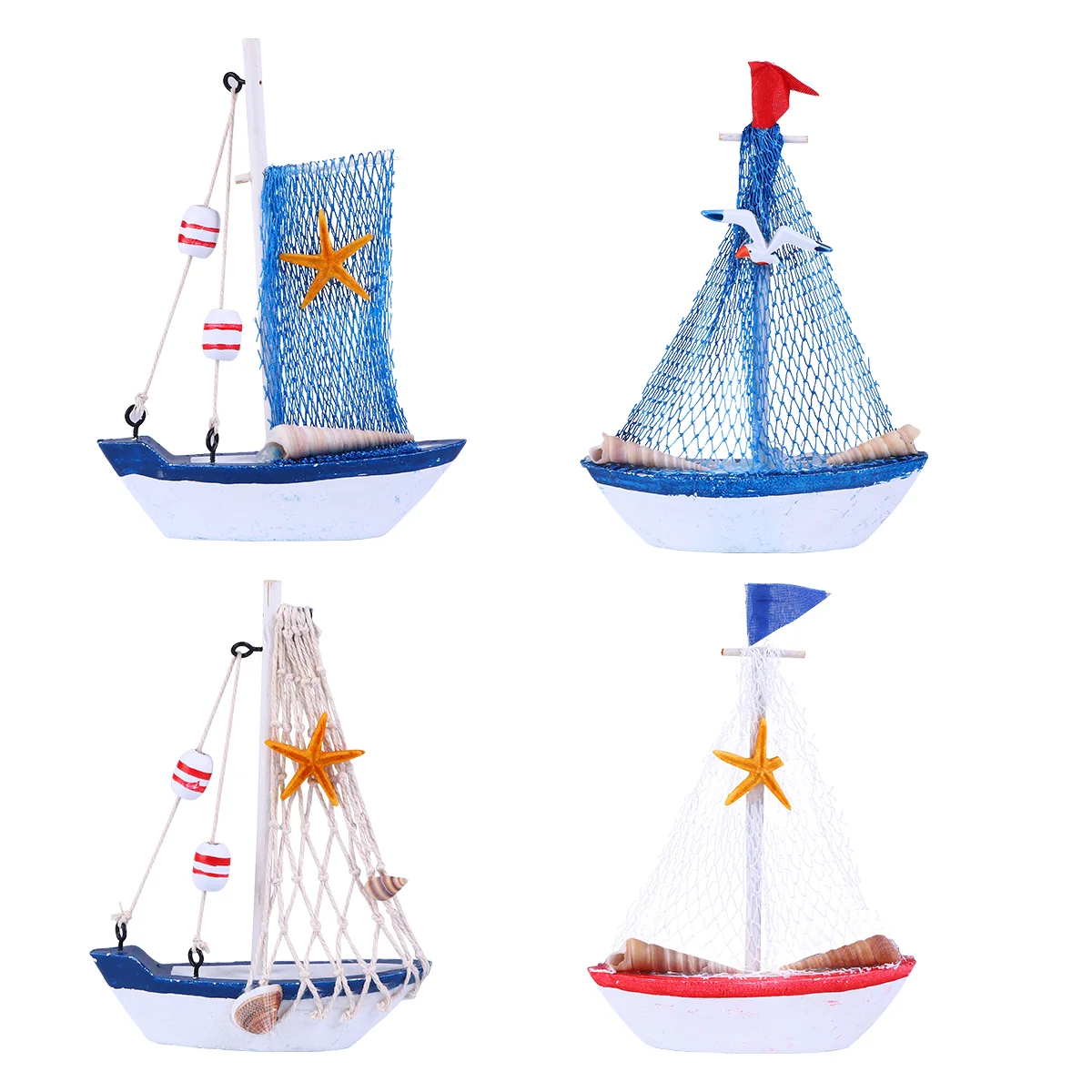 4 Pcs Beach Ornament Mediterranean Style Mini Dhow Tabletop Decoration Wood Seaside