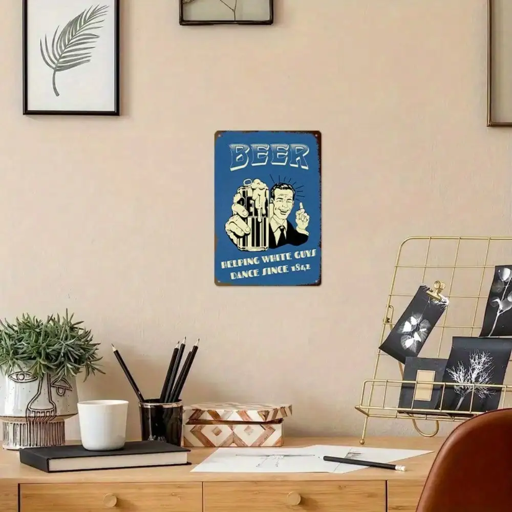 1 قطعة علامة القصدير البيرة خمر "المساعدة في الرقص الأبيض منذ عام 1942"، فن جدار مضحك لغرفة المعيشة والحفلات، 8x12In/20x30Cm #2