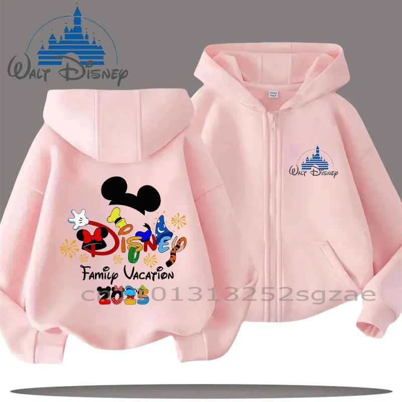 

2025 Disney Collection: Mickey Mouse and Minnie Mouse Cartoon Characters on Children's Zip-Up Hoodies, Cute Design for Kids