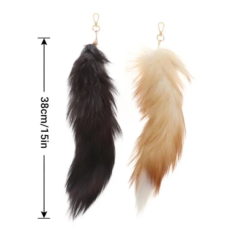38cm großer, flauschiger Kunstfell-Fuchsschwanz-Schlüsselanhänger, Therian-Schwanz, Fuchsschwanz-Schlüsselanhänger, Pelzanhänger, Schlüsselanhänger, Geschenk für Frauen und Mädchen – Detail 7
