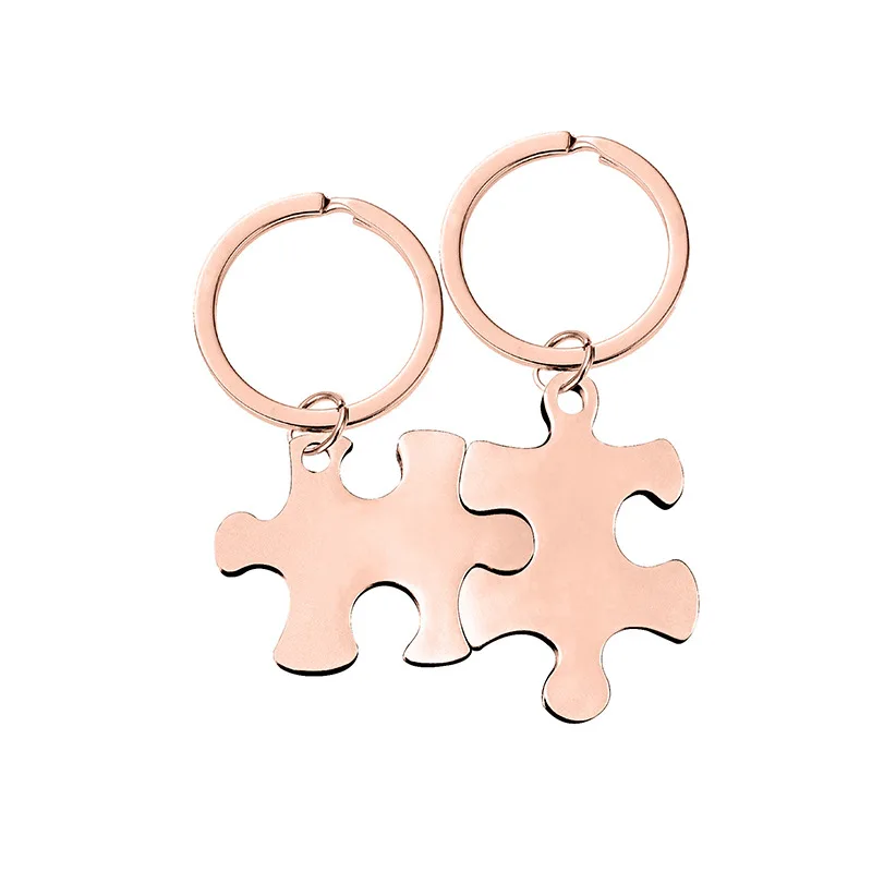 10 Pair /lot Tag Stainless Steel Keychain Charms Puzzle DIY Jewelry Gift  Wholesale