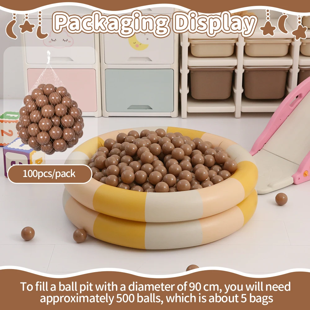 100 peças 2.16 polegadas engrossar bolas de plástico cor sólida para crianças centro de atividades brinquedos de casa de brincar com saco de malha