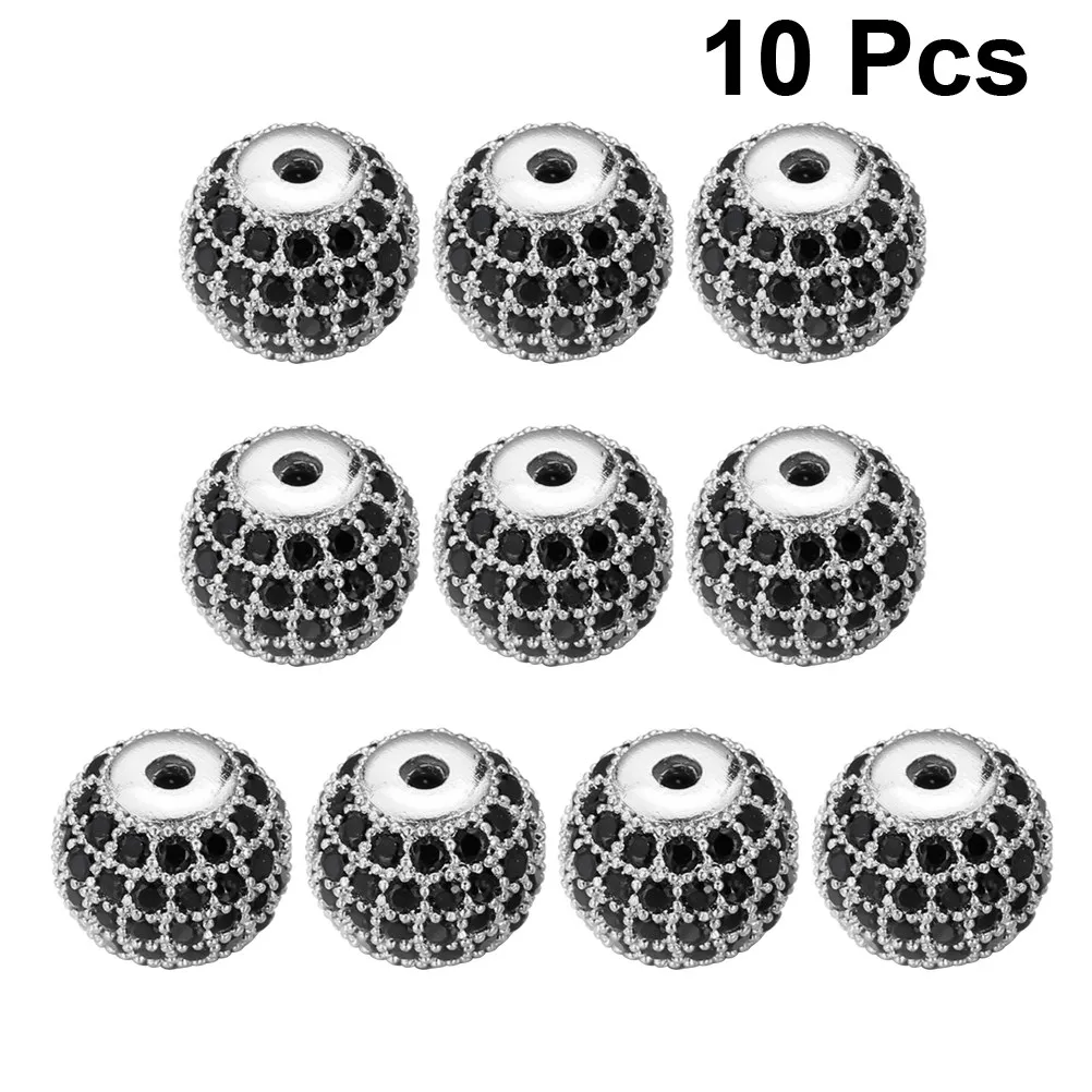 

10Pcs Diamante Loose Beads 8Mm Cubic Zirconia Silver Alloy Micro Pave for Bracelet Necklace Jewelry Making DIY Accessories