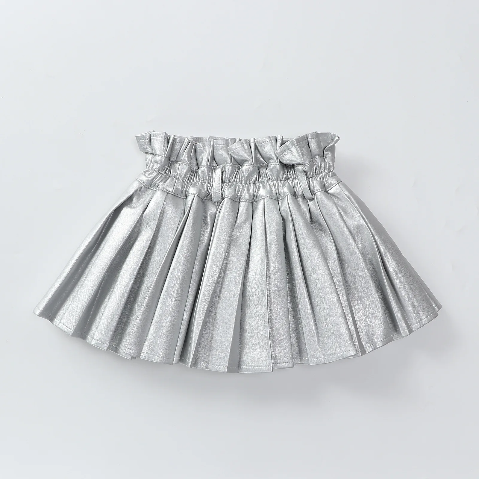 Girls Metallic Faux Leather Pleated Skirt with Built-in Shorts High Waist Elastic Waist for Parties School Events Casual Outings