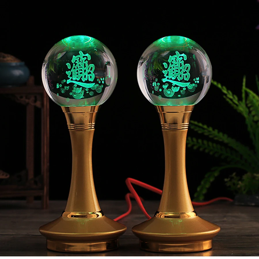 A PAIR 2PCS large high grade Buddhism ZHAO CAI God of wealth worship LED lamp HOME SHOP shrine enshrine bring in wealth money