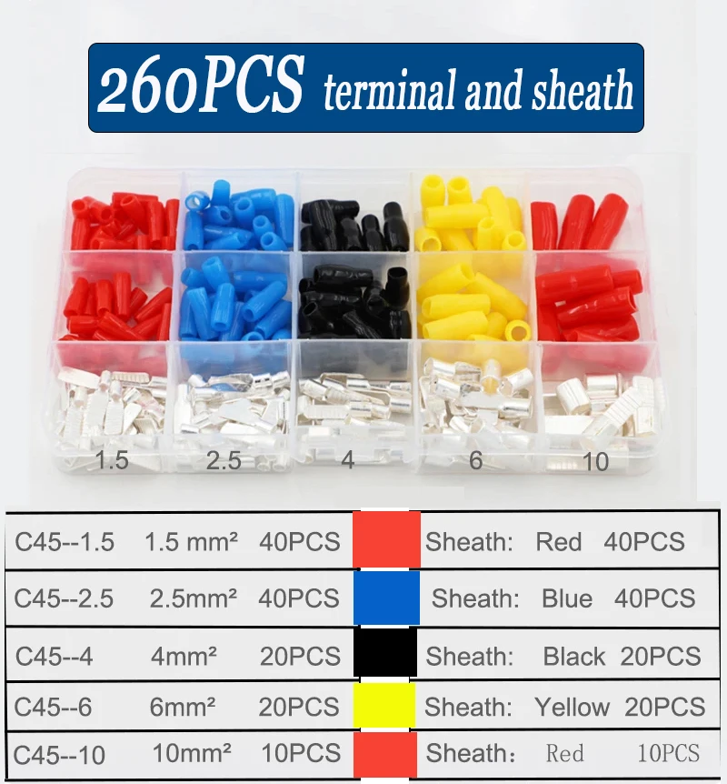 260/140PCS C45 Leistungsschalter Flache Pin Terminal Kupfer Silber Überzogene Kalt Gepresste Kupfer Nase DZ47 Ende draht Lug Typ – Detail 8
