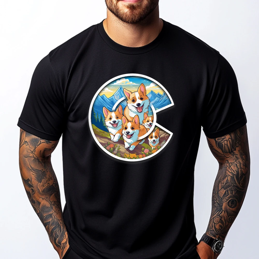 

Colorado Corgi Cute Dog In The Rocky Mountains Printed T-Shirt Fall Streetwear Men Eu Size