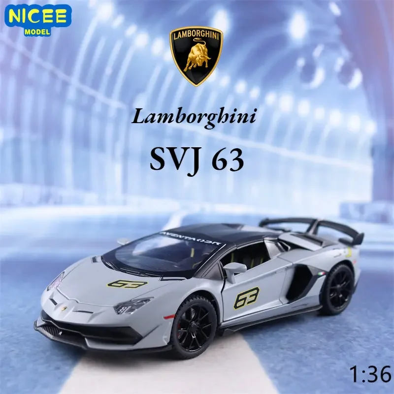 1:24 1:24 Lamborghini SVJ 63 Sports car Diecast Metal Alloy Model car Sound Light Pull Back Collection Kids Toy Gifts A551