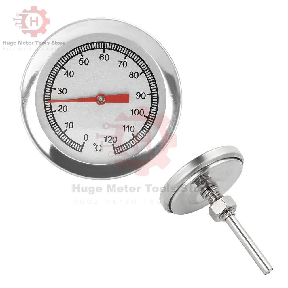 0-120 ℃ /0-500 ℃ الفولاذ المقاوم للصدأ مقياس درجة حرارة الفرن داخلي وخارجي شواء ميزان الحرارة المدخن قطر درجة الحرارة 52/54 مللي متر #5