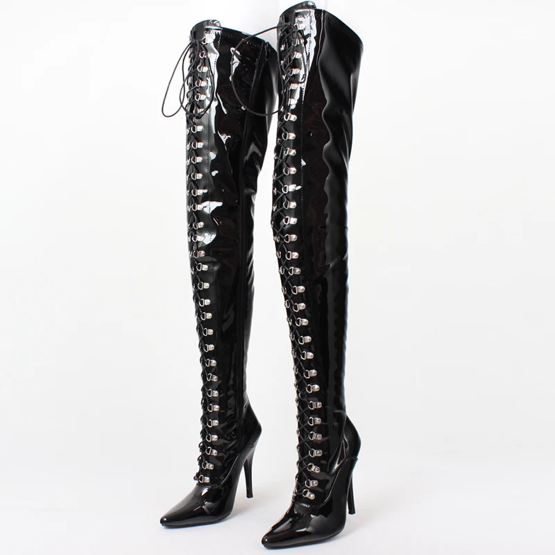 

jialuowei Fetish Lace Up Zip Crotch Flex Matt PU Thigh High Heel Over Knee Boots Plus size 44, 45,46 more colors