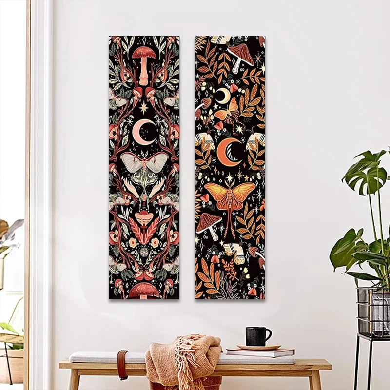 Mushroom Tapestry Wall Hanging Hippie Room Decor Botanical Vertical Moon Plant Tapestries Boho Mystical Moth Dorm Home Decor