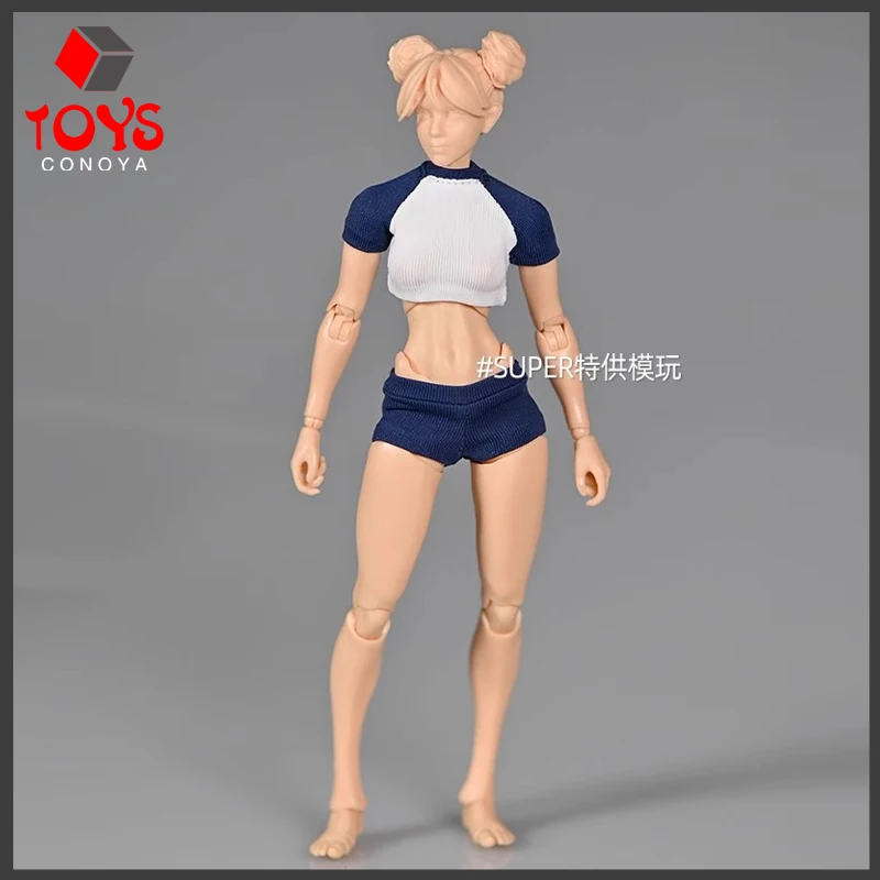 1/12 Female Soldier Sports T-shirt Tight Sportswear Open Waist Short Sleeved Shorts Fit 6in Romankey X Cowl Action Figure Body