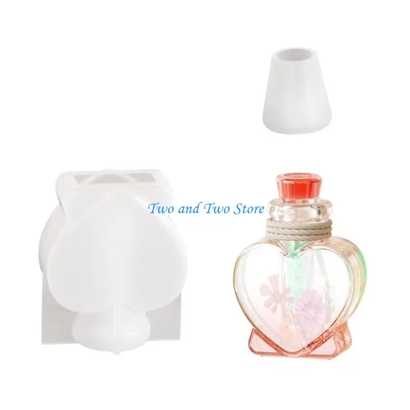 HX6F Epoxy Resin Drift Bottle Mold Heart Shaped Wishing Bottle Pendant Mold Night Light Keychain Jewelry Making Silicone Mold