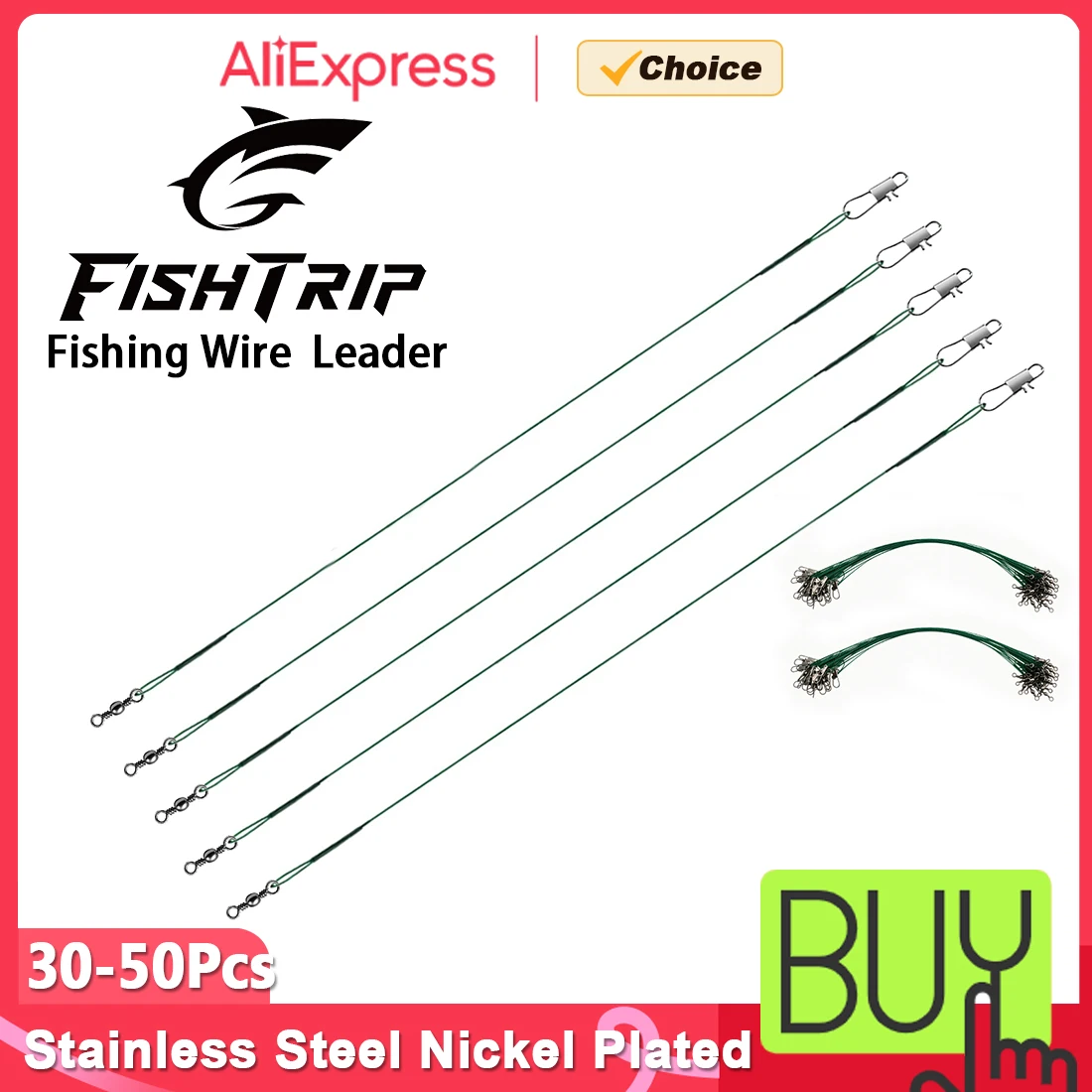 FishTrip 30-50 Peças Linha de Pesca com Girador de Barril e Snap Interlock de Aço Inoxidável, 20-60lb, para Iscas e Equipamentos de Pesca
