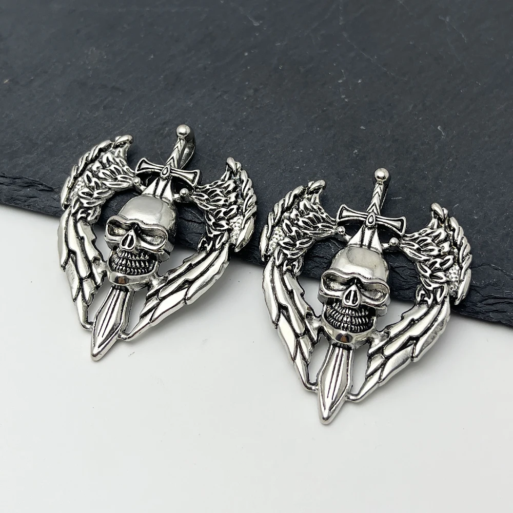 2 Piece Punk Retro Skull Sword Wings Pendant Domineer Personality Men