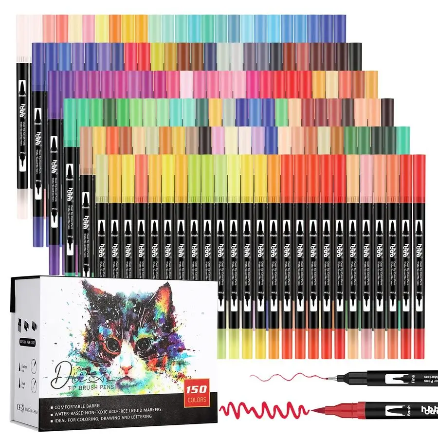 

150 Colors Dual Tip Brush Pens Art Markers Set, Fine Tip Markers for Adult Coloring, Bullet Journals, Drawing, Lettering Calligr