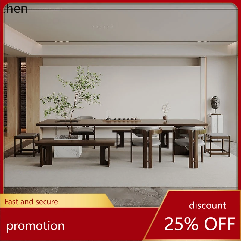 YFY New Chinese Style Tea Table and Chair Set Solid Wood Large Board Modern Business Tea Table for Office and Home Use