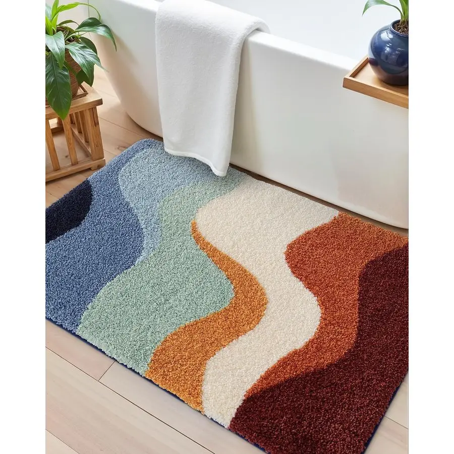

Bathroom Rug Washable, 24x36 Non Slip Bath Mat Absorbent, Soft Plush Microfiber Bathmat Quick Dry for Shower Floor, Colorful