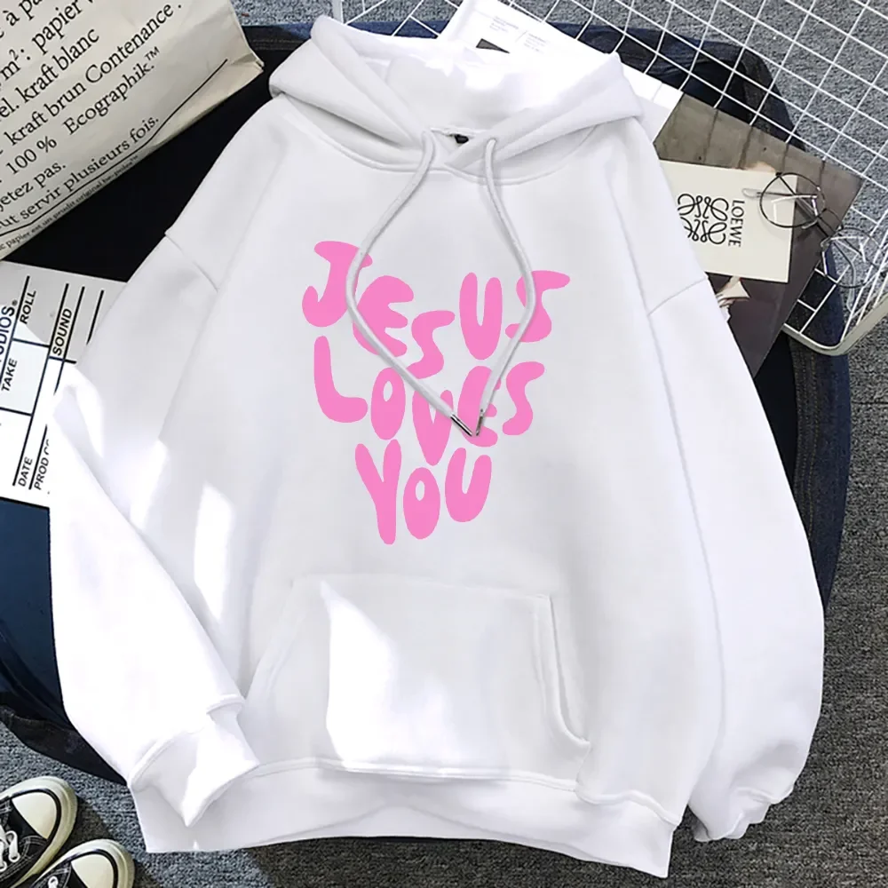 Jesus Loves Me Letter Funny Prints Hoodies Women Autumn Warm Sweatshirt Fleece All-Match Clothes Pocket Oversized Hoody