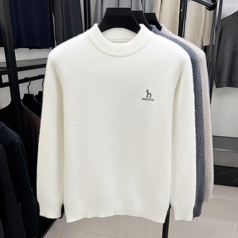 Sweater Rajut Pria Kasual Hangat Motif Bordir Kerah Bulat Gaya Mewah Ringan Musim Gugur dan Musim Dingin 2025