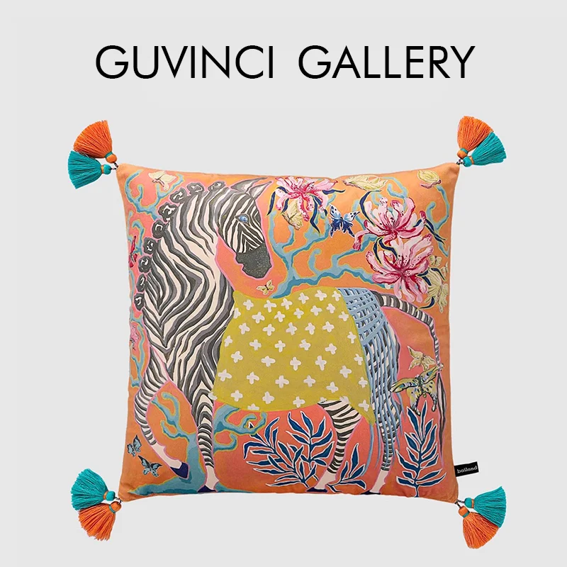 GUVINCI Maximalism Style Pillow Covers Animal Kingdom Series Zebra On Orange And Floral Decorative Cushion Case Free Shipping