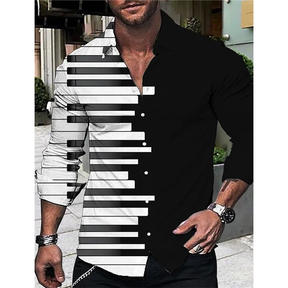 New Hawaiian Piano Luxury Designer Shirts For Men Single Breasted Tops Casual 3D Print Long Sleeve Gentleman Clothing floral