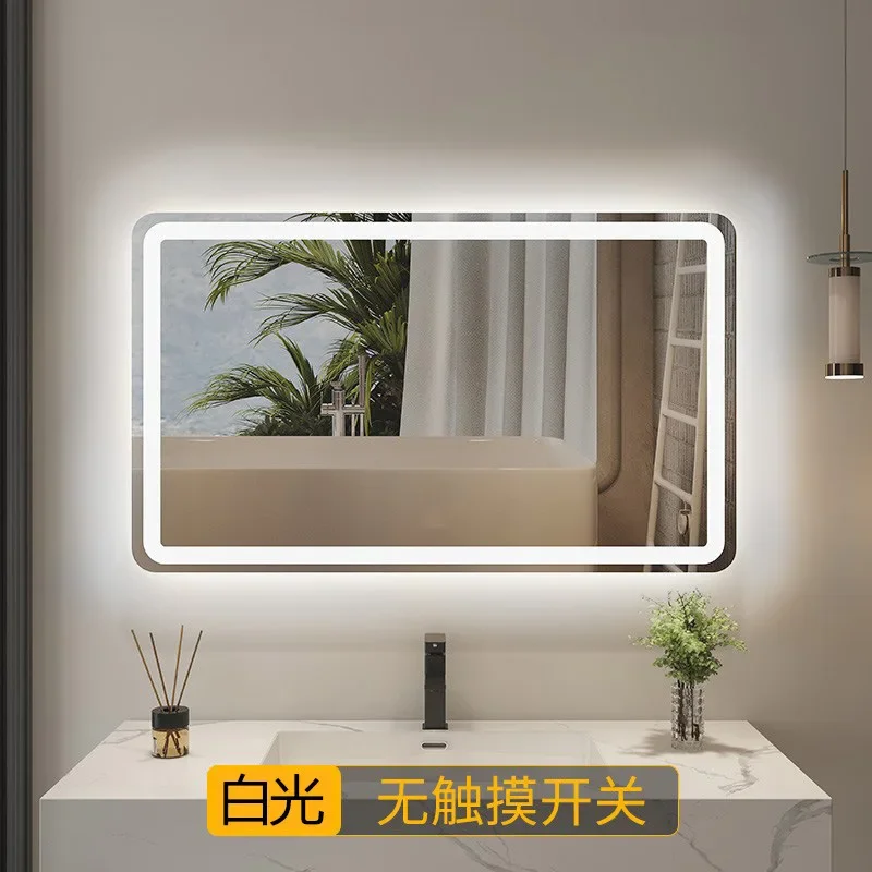 Square Smart LED Bathroom Mirror with Touch Screen One Click Defogging Illuminated Wall Mounted Vanity Mirror for Hotel Bathroom