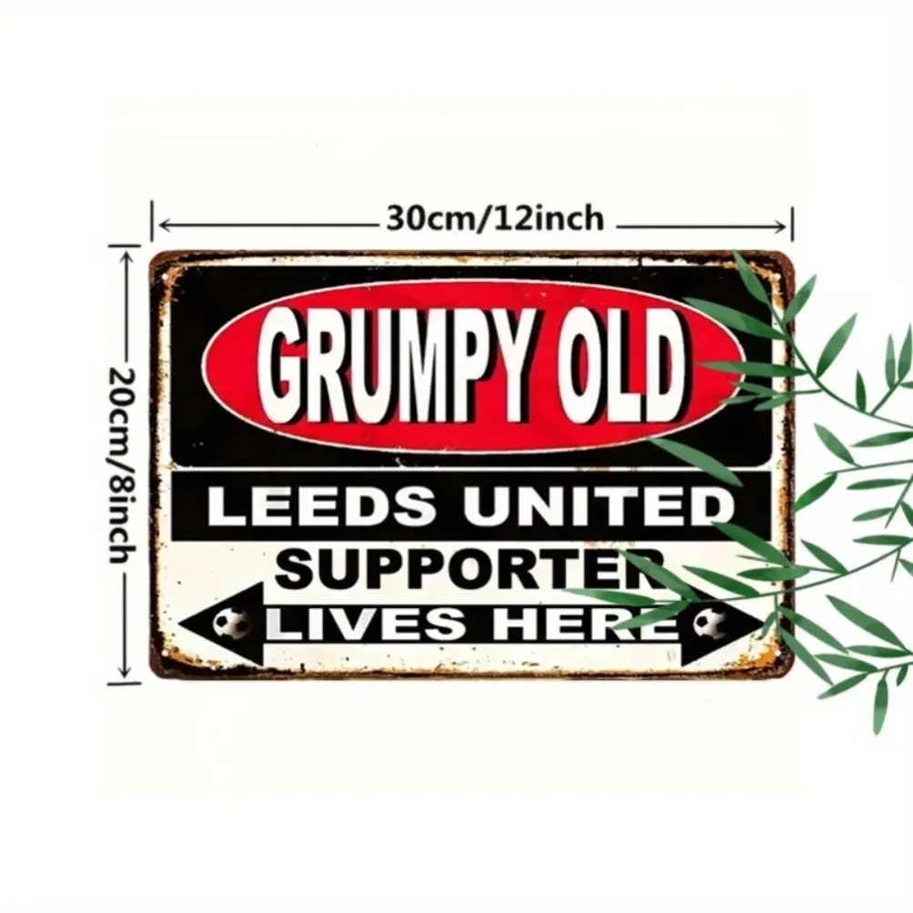 1 قطعة 12x8 "جرومي أولد ليدز يونايتد الداعم يعيش هنا" علامة القصدير خمر | الرجعية جدار الفن | ديكور بار المنزل هدية العيد #2