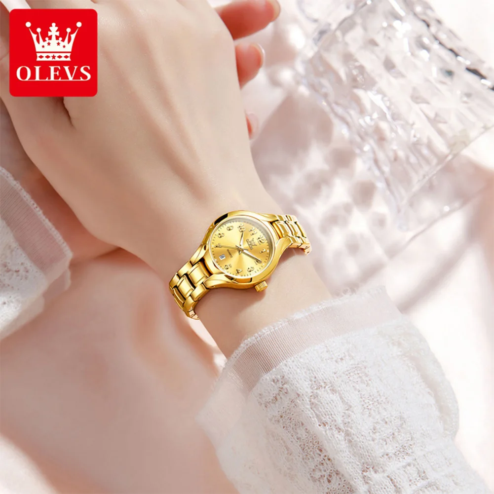OLEVS 3650 Jam Tangan Kuarsa Wanita Kasual Elegan Jam Tangan Bercahaya Tahan Air Mewah Gelang Gaun Set Jam Tangan Ulang Tahun Valentine