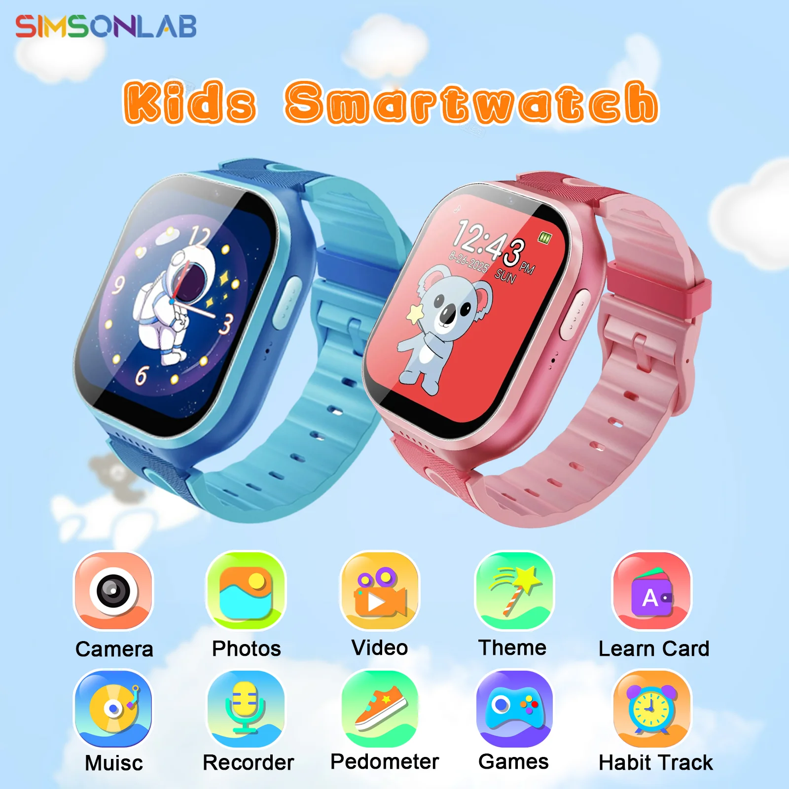 

Kids Smart Watch Camera Take Video Flashlight Habit Tracking Local Music Study Cards Calculator 32 Games Christmas Gift Boy Girl
