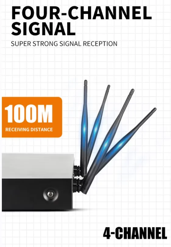 TLF Xtuga TY01 Sistema microfonico wireless professionale a 4 canali Modello polare cardioide per registrazione in studio e conferenze