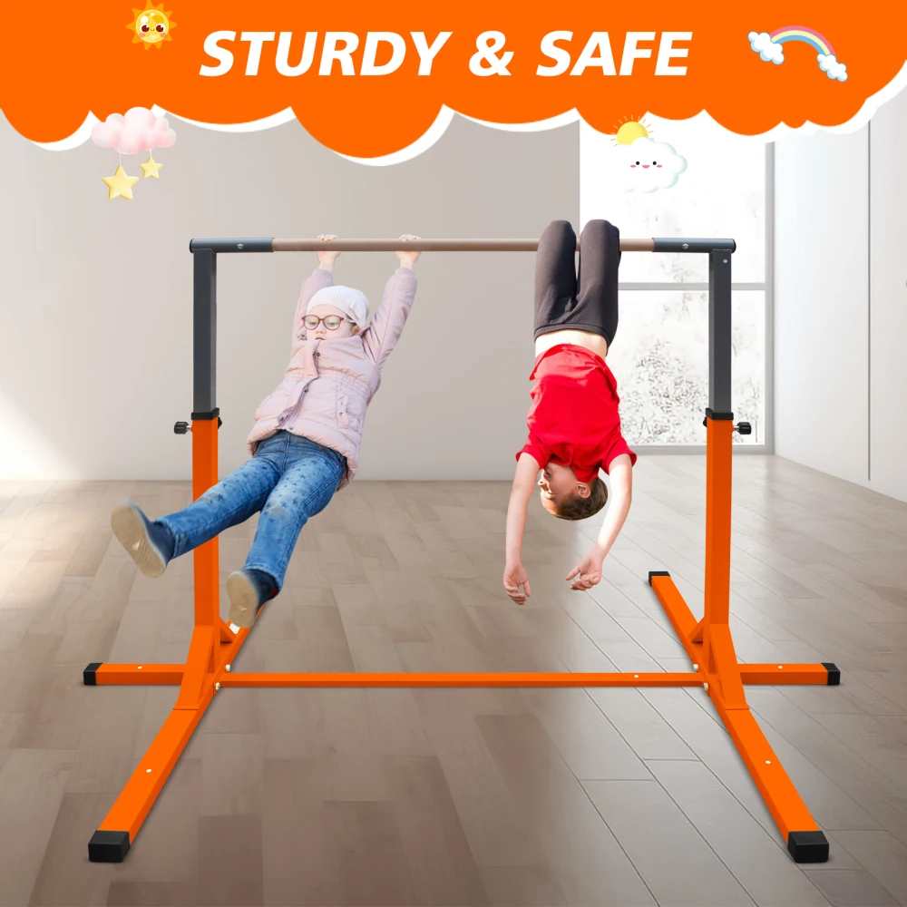 Adjustable Height Orange Gymnastics Bar for Kids Aged 3+ for Home Junior Training Kip Bar