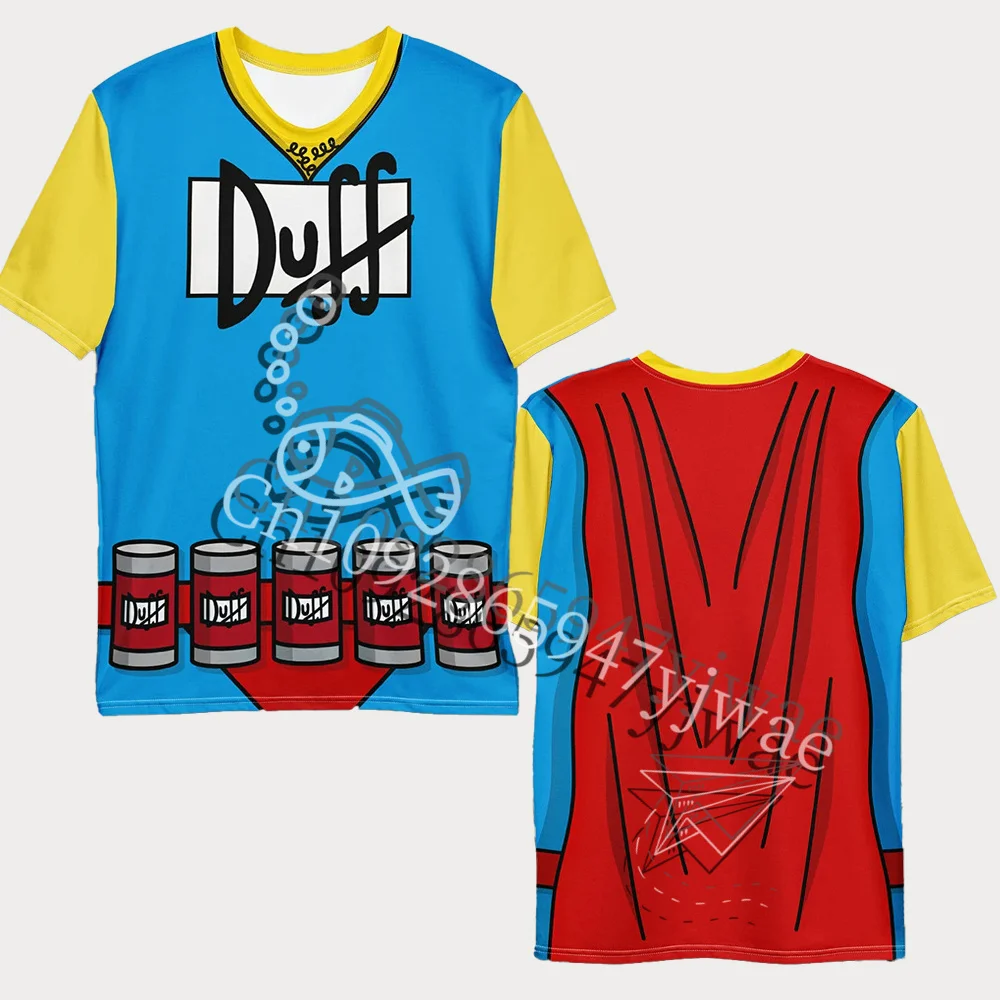Duff Man Homer Simpson Blumenmuster-Kostüm-T-Shirt, The Simpsons-Charakter, T-Shirt mit Allover-Motiv, für Männer und Frauen, Halloween-Kostüm, lässiges T-Shirt. – Detail 5