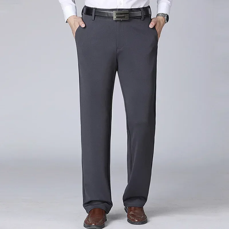 Pantalones de negocios de talla grande para hombre, traje recto de cintura elástica, de trabajo formales pantalones largos, pantalones casuales, 90-155kg, talla grande 40-52