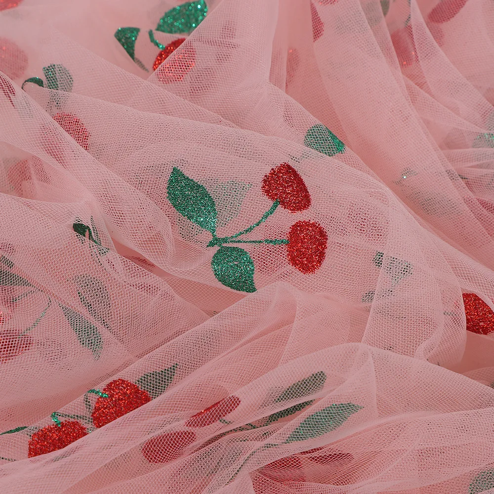 

1 Yard Double-Color Gold-Dusted Cherry Mesh Fabric 1.5m Wide White/Pink for Kids Dress Headpiece Cute Elegant Vintage