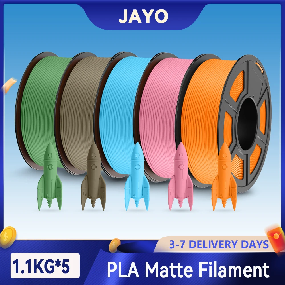 

JAYO PLA Matte 3D Printer Filament 1.75mm+/-0.02mm 100% No Bubble Non-toxic 3D Printing Materials for 3D Printer& Pen 5 Rolls