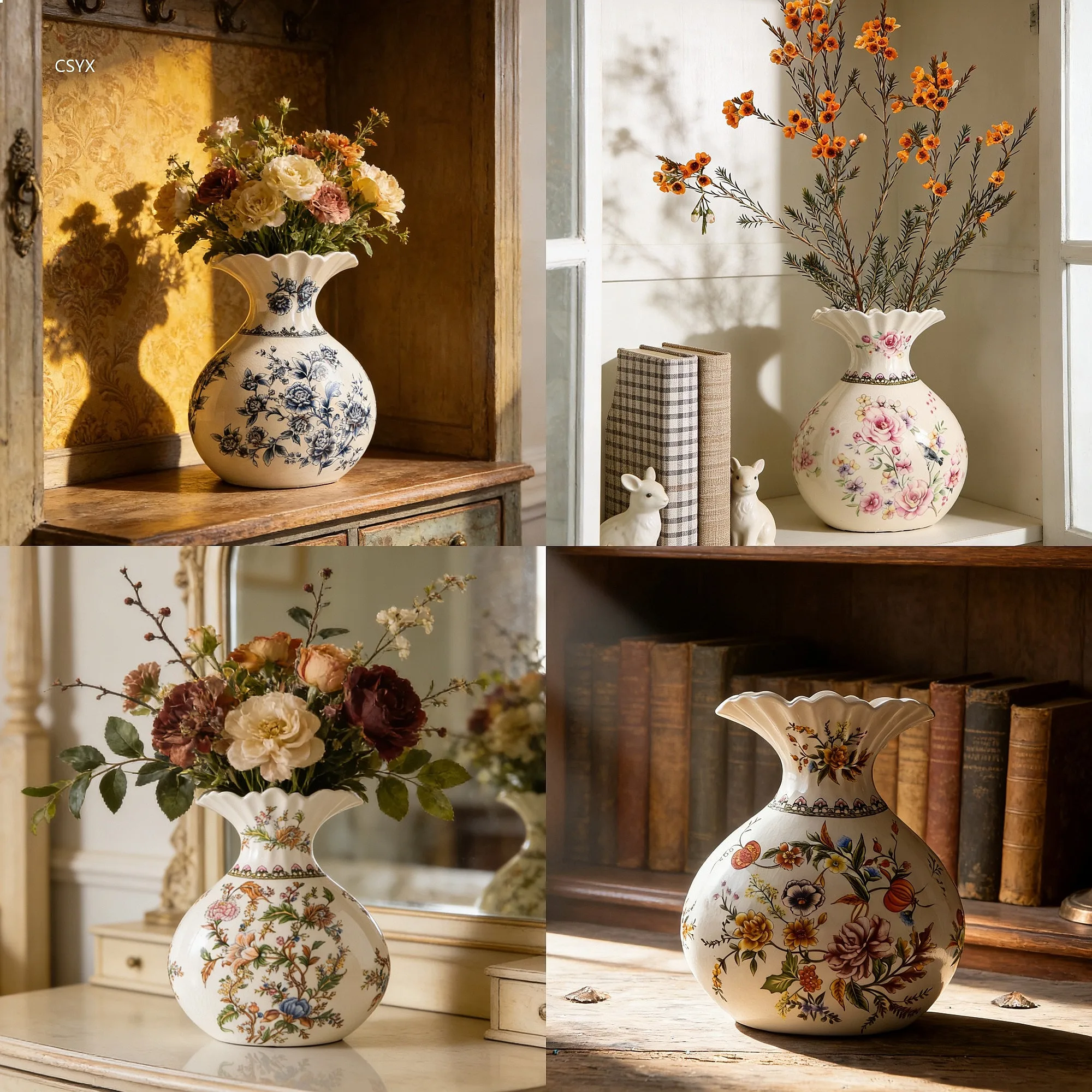 Creative New Chinese Blue White Porcelain Vase Retro Home Living Room Decor
