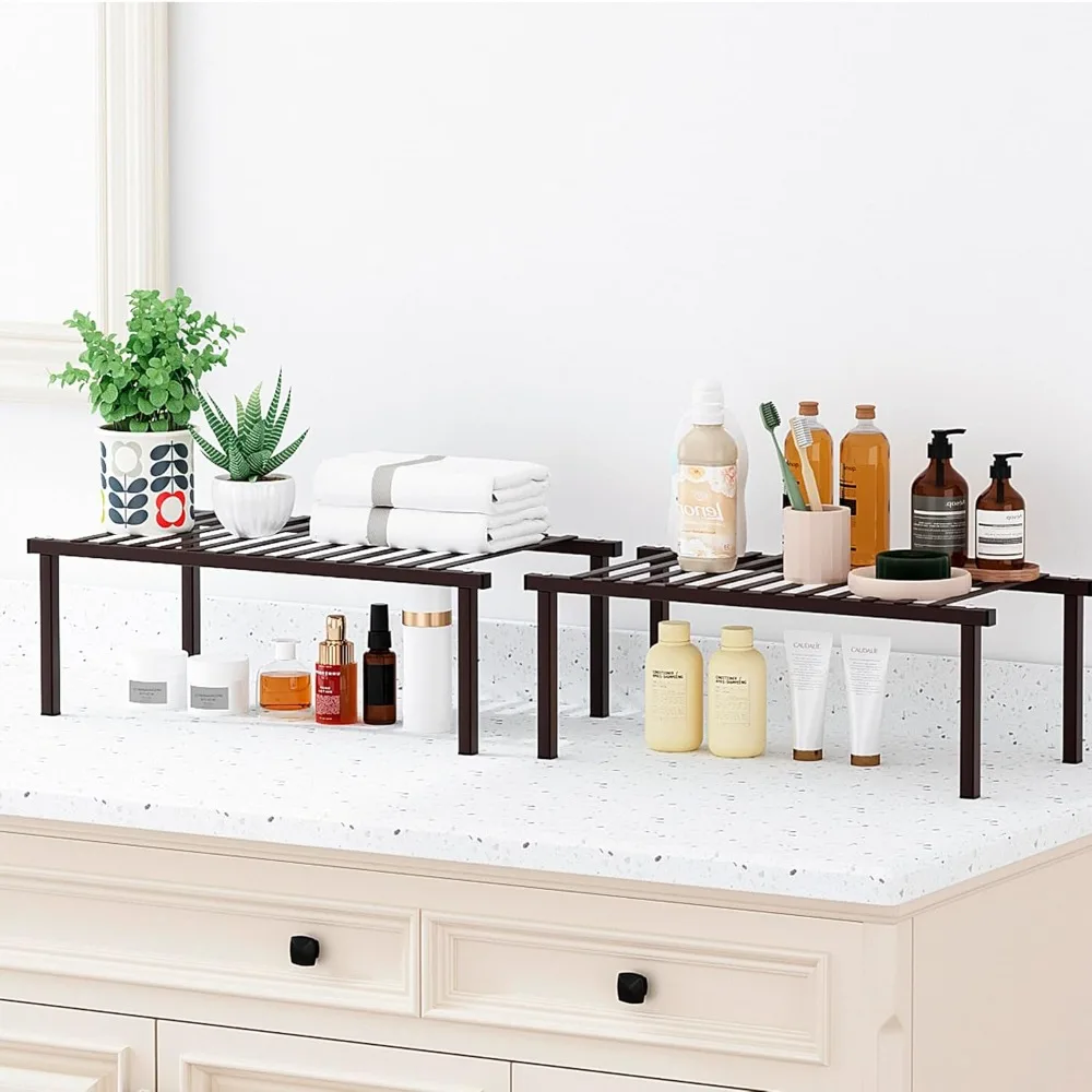 

Раздвижная полка-органайзер для кухонного шкафа, регулируемая подставка для хранения в кладовой для тарелок, посуды и специй