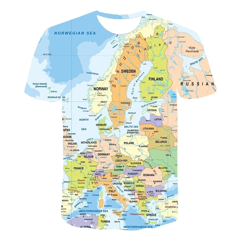 World Map 3D Print T-Shirt Streetwear Men Women Fashion O-Neck Oversized T Shirt Boys Tees Tops Unisex clothing