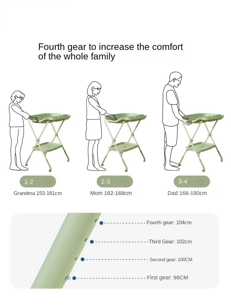 Foldable Multifunctional Bath and Diaper Table – Easy to Store Baby Care Station, Newborn Changing Table with Brake Wheels