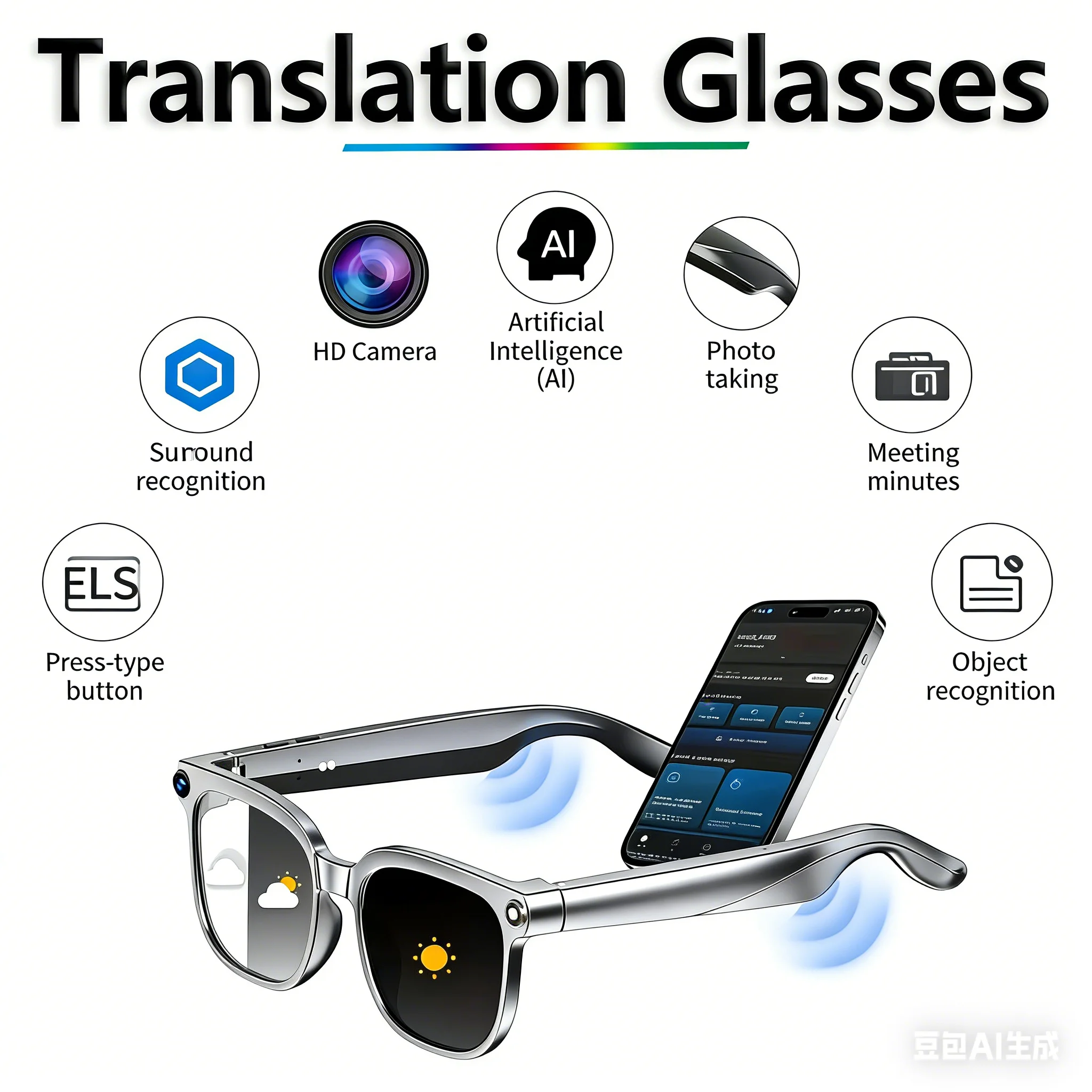 

New AI Smart Translation Glasses Ultra-Light 8MP Camera Photo Video Recording Call Music Player Fitness Sports Smart Glasses