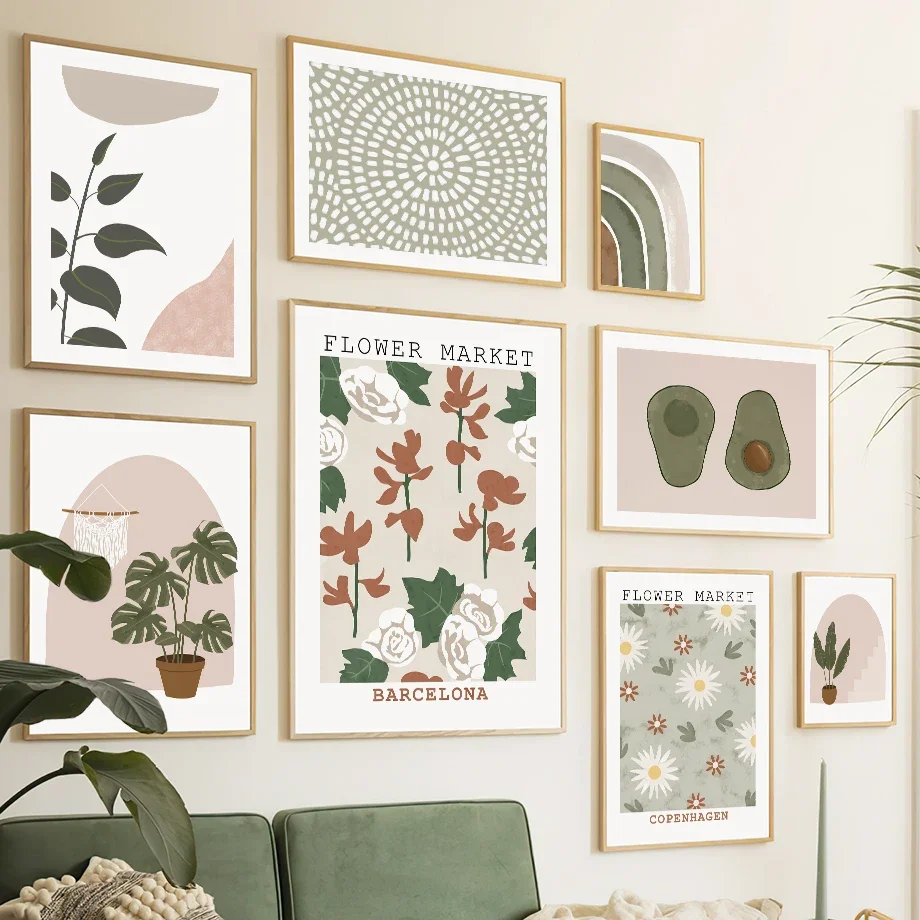 Frameless canvas paintings,Boho Abstract Flower Market Wall Art Mural Daisy Print Monstera Rainbow Canvas Painting Posters Pictu