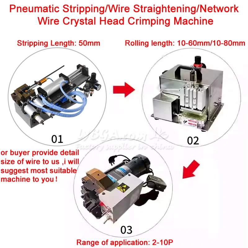 

LY Pneumatic Stripping/Wire Straightening/Network Wire Crystal Head Crimping Machine 3 In 1 Kit A B Pack Optional 220V 110V