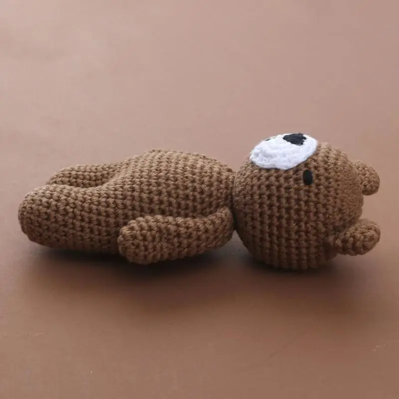 95AE Baby Crochet Bear Doll Stuffed Animal Sleeping Brown Bear Hand-Knit Toy Newborn Sleep Aid Gift Photography Prop