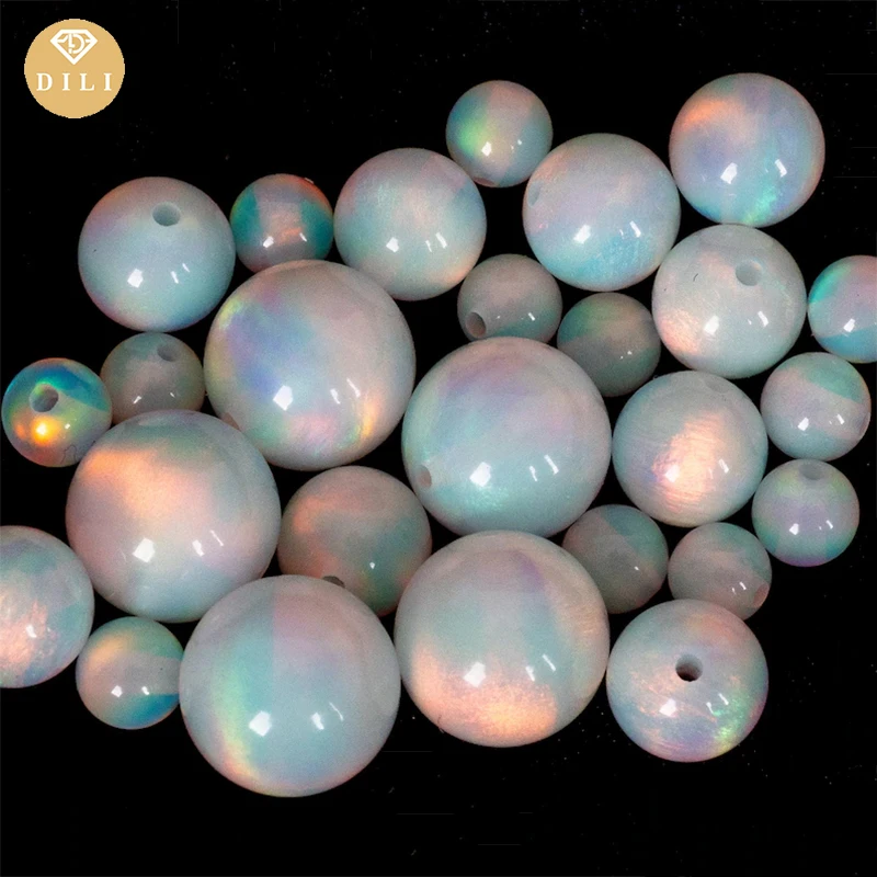 3mm~10mm OLP317 White Color Synrthetic Ball Sphere Nebula  Aurora Opal Gemstone Bead